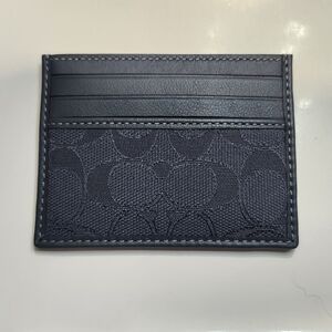 NWOT Coach Signature Midnight Blue Jacquard & Smooth Leather Slim ID Card Case